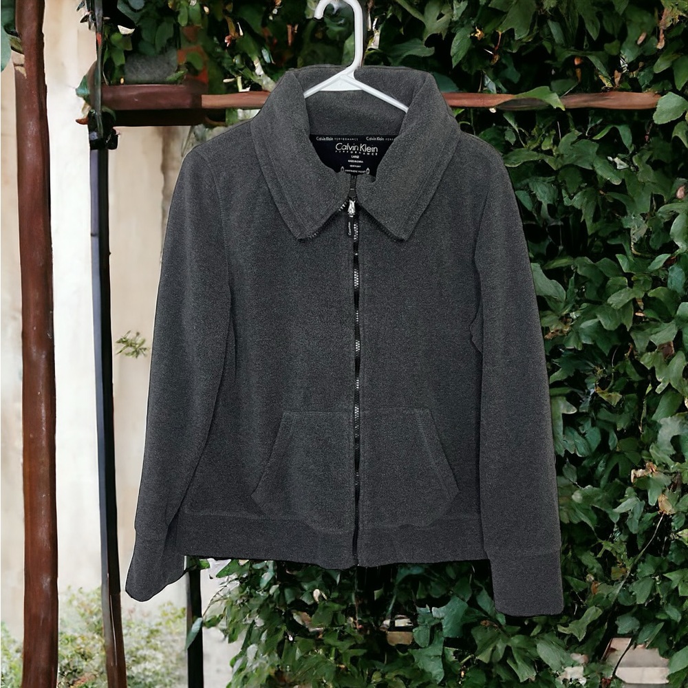 Calvin Klein Performance Womens Large Gray Fleece Full Zip Cowl Neck Jacket